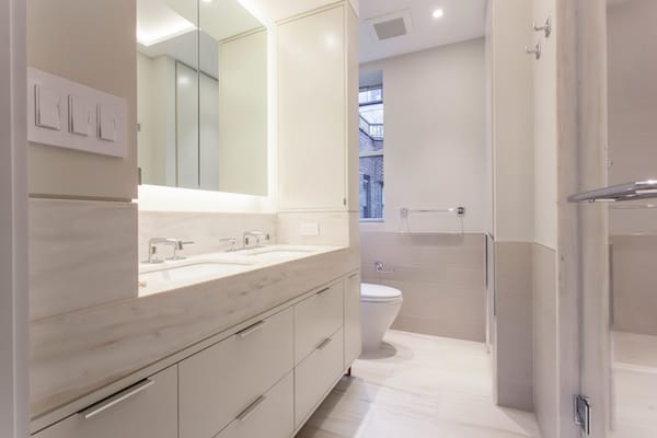 Master bathroom vanity with marble countertop